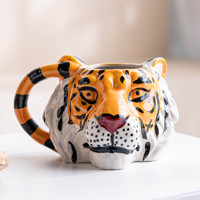 Tasse à café ou à thé en céramique 3D peinte à la main en forme d'animal, capacité 401-500 ml, compatible micro-ondes et lave-vaisselle