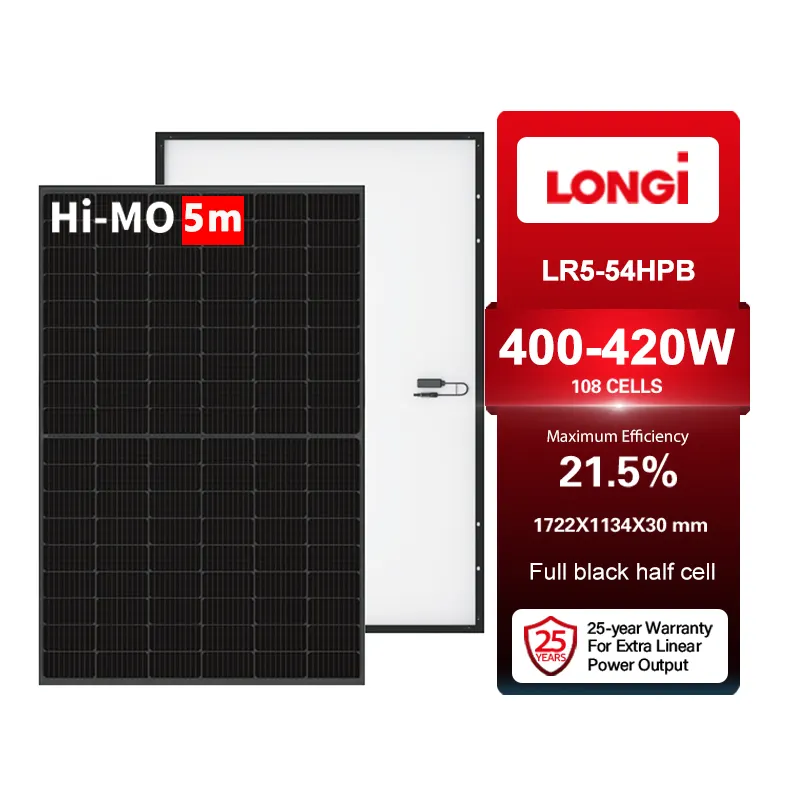 Longi 400W 405W 410W 415W 420W Bosch Solarmodul Monokristalline Schwarz Paneel Fotovoltaico Transparente Paneel Zonne-Energie