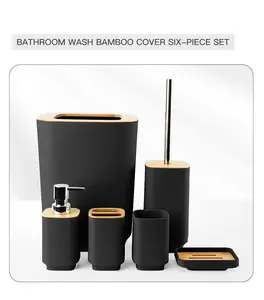 Grosir perlengkapan kamar mandi enam buah persegi electroplating cangkir mouthwash gigi pemegang kotak sabun set kamar mandi