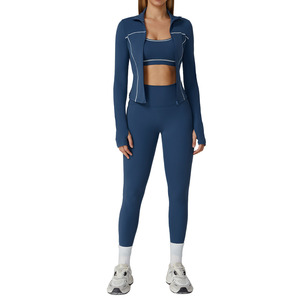 Ensemble de yoga Disko Sport 2 pièces, col rond, bordure contrastée, vêtements de fitness pour femmes, entraînement, course à pied, vêtements de sport - Product Image 3