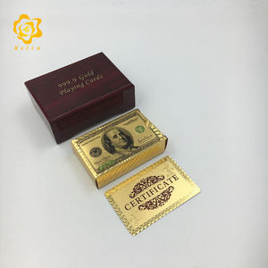 Naipes chapados en plata de Material PET clásico alto <span class=keywords><strong>con</strong></span> diseño de billete de 100 USD <span class=keywords><strong>con</strong></span> caja de madera roja para colección de negocios - Product Image 2