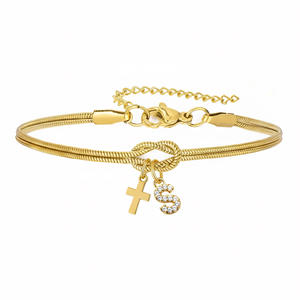 Nuovo Prodotto Creativo: Bracciale a Catena in Acciaio Inossidabile con Nodo, Charm a Croce e Perline Dorate con Lettere per <span class=keywords><strong>l</strong></span>'Amicizia - Product Image 3
