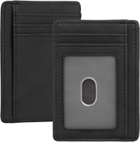 Dompet Kulit Minimalis Tipis OEM untuk Pria Wanita, Penahan Kartu Kredit di Saku Depan, Casing Kompak Tipis dengan Jendela ID dan Klip