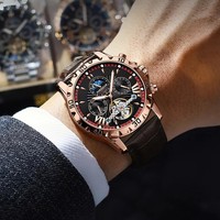 Montres mécaniques automatiques de luxe POEDAGAR 1410 pour hommes, bracelet en cuir, étanches, pour hommes