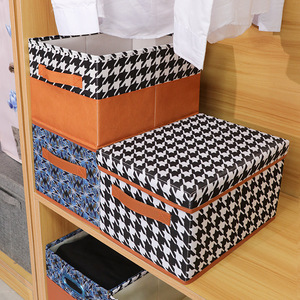 Foldable Fabric <b>Storage</b> Box Rectangle Houndstooth Blue Print <b>Clothes</b> Organizer Wardrobe <b>Storage</b> - Product Image 3