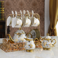 Ensemble de tasses à thé et soucoupes en porcelaine à bord doré, cadeau arabe de luxe, ensembles de thé en céramique avec théière, sucrier et pichet à lait