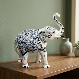 Handcrafted Blue Pottery Aluminum <b>Elephant</b> Statue | Art Deco Animal Decorative Home Figurine | Indian Art <b>Gift</b> | Tabletop - Product Image 4