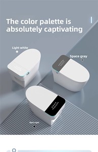 WC intelligent intégré à écran noir, adapté à un usage domestique, avec chasse d'eau à commande au pied et éclairage nocturne. - Product Image 2