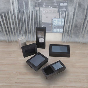 Boîte cadeau en carton kraft noir rétro avec fenêtre, estampage UV/à chaud, forme rectangulaire, doublure en éponge, fermeture magnétique, poignée - Product Image 3