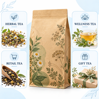Sachet personnalisé en papier kraft sans fenêtre pour tisanes, scellé sur huit côtés, pour la vente au détail et en gros