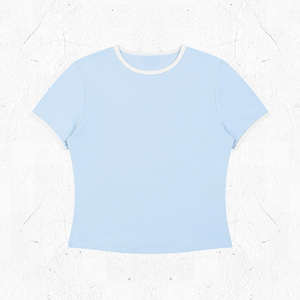 Camisetas Ajustadas Spicy Girl con Cuello Redondo, 92.2% Algodón, 7.8% Elastano, 260GSM, Bloques de Color, Camisetas con Ribete en Contraste para Mujer - Product Image 4