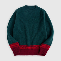 Pull de Noël unisexe 100 % laine, coupe décontractée, épais, col rond vintage, motif Fair Isle vert et rouge forêt, pour les fêtes, OEM
