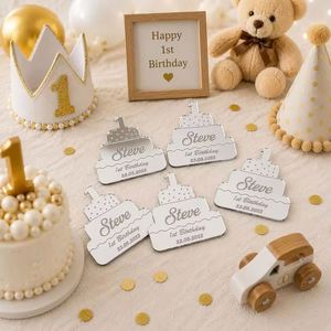 Étiquettes personnalisées en acrylique pour le premier anniversaire, en forme de gâteau, avec nom et date personnalisés, remerciements, faites à la main, imperméables, décoration de fête pour bébé - Product Image 6