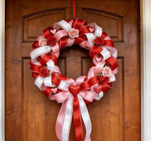 Couronne <span class=keywords><strong>en</strong></span> maille rose et rouge de 18 pouces avec nœud <span class=keywords><strong>en</strong></span> forme de cœur 3D pour la Saint-Valentin, idéale pour décorer la porte d'entrée - Product Image 1