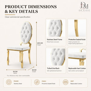 Custom Luxury Gold Glaze-Sealed Stainless Steel <b>High</b> <b>Back</b> Wedding Banquet <b>Chair</b> with PU Leather Seat and <b>Back</b> for Hotel Events - Product Image 4