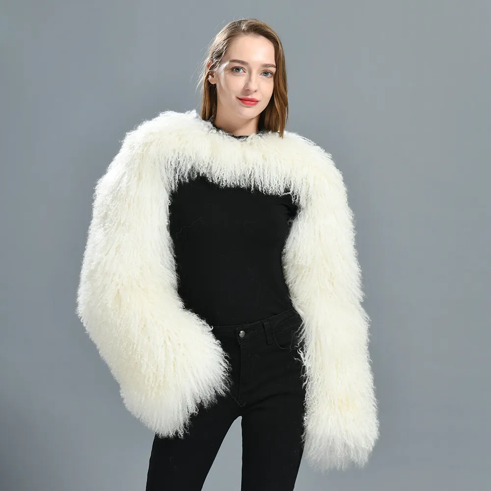 Winter New Style Ladies Fluffy Double Mongolian Fur Sleeves Fashion Women Genuine Mongolian Fur Sleeve