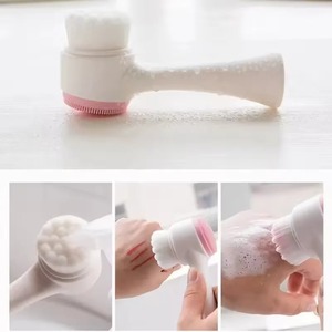 Brosse nettoyante faciale 3D double en silicone, design simple, poils doux, double face, nettoyage en profondeur des pores, exfoliant, massage manuel - Product Image 3