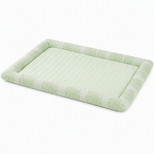 Tapis pour animaux de compagnie rectangulaire doux ZT avec motif végétal, lit pour chien en textile vert, toutes saisons, style moderne, lavable à la main - Product Image 1
