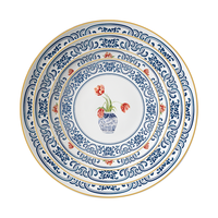 Service de table en céramique bleu et blanc de style chinoiserie, vaisselle de restaurant, écologique, compatible lave-vaisselle, prêt à la vente pour la maison et la cuisine