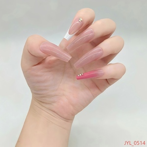 24 faux ongles réutilisables style français, demi-couverture 3D, à presser, longs, <span class=keywords><strong>avec</strong></span> <span class=keywords><strong>strass</strong></span>, pour femmes, kit de manucure DIY - Product Image 1