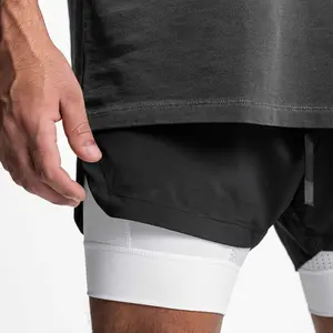 Hot Sale Running Short Pants Fitness Men Drawstring Waist 2 In 1 Sports Men Shorts With Phone Pocket