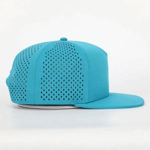 Gorra Personalizada OEM de 5 Paneles, Poliéster y Spandex, con Logotipo Bordado, Perforaciones Cortadas con Láser, Gorra Plana de Hip Hop, de Lujo, con Cierre a Presión - Product Image 4