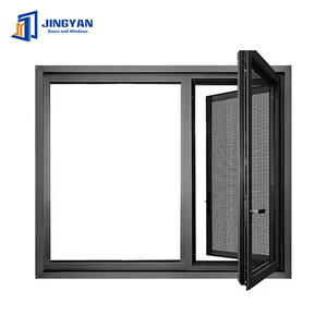 Fenêtre battante en aluminium isolante thermiquement avec grille de protection horizontale en acier inoxydable. Performances d'étanchéité élevées <span class=keywords><strong>et</strong></span> résistantes au vent. pour appartement - Product Image 1