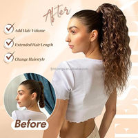Extensiones de cola de caballo Largo Rizado Ondulado Cordón Cola de caballo Esponjoso Cola de caballo Pieza de cabello Postizos sintéticos para mujeres