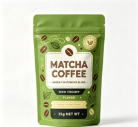 Sachets refermables personnalisés à fond plat pour poudre de matcha durable, sacs d'emballage recyclables en aluminium pour le stockage de poudre de thé