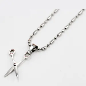 High quality Trendy Fashion Charm barber ball necklace Stainless Steel Scissor Pendant Necklace