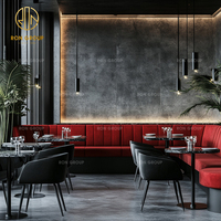 Chaises de restaurant et d'hôtel de luxe Ron Group en velours marbré avec ensemble de tables et banquettes rouges pour café