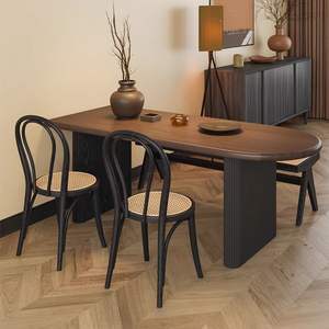 Ensemble table et chaises de salle à manger 4 pièces en bois massif, design moderne semi-circulaire pour petites maisons, style îlot mural - Product Image 3