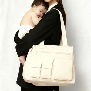 Mochila de Maternidad Grande de Cuero Marrón Elegante Personalizada OEM del Fabricante para Pañales de Bebé - Product Image 3