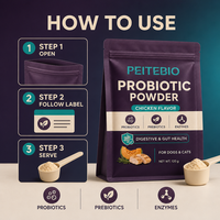 Poudre probiotique PEITEBIO pour chiens et chats avec probiotiques, prébiotiques et enzymes, saveur poulet, soutien digestif, 120g