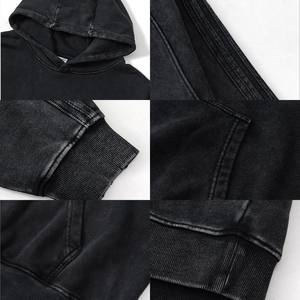 TKAN747 poids lourd 500 Gsm sweat à capuche personnalisé hommes en détresse surdimensionné blanc gris foncé acide Vintage lavé à capuche - Product Image 5