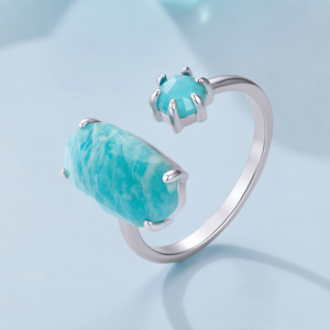 Bague en pierre précieuse aigue-marine plaquée argent, sertie griffe, taille émeraude, bijoux de mode pour femme, à porter au quotidien, cadeau, pierre de naissance de mars - Product Image 2