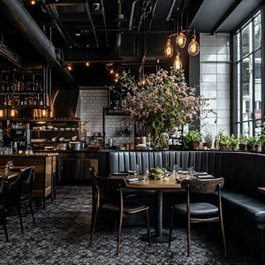 Ensemble de meubles de restaurant <span class=keywords><strong>vintage</strong></span> rétro de style industriel, <span class=keywords><strong>table</strong></span> et chaises de café avec banquette double face en cuir de café - Product Image 3