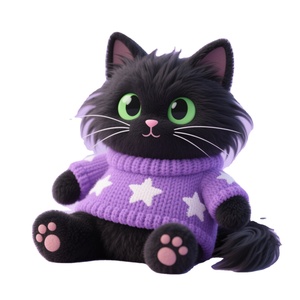 ODM personalizzabile morbido il gatto nero che indossa un maglione viola giocattolo graziosi animali di peluche rilassanti - Product Image 1