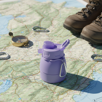 Bouteille en silicone pliable écologique sans BPA avec couvercle à pression et poignée de transport, réutilisable pour le camping, les activités de plein air et le sport