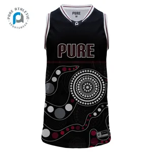 PURE AU Set jersey basket sublimasi, baju basket kustom, pakaian olahraga pria, Set seragam basket