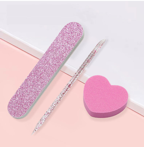 2025 New Yd Nail Nghệ Thuật Công Cụ Kit Set Màu Hồng Móng Tay Tập Tin Khử Trùng Pha Lê Thanh Hình Trái Tim Miếng Bọt Biển Thạch Keo - Product Image 3