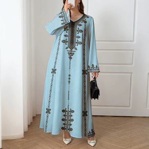 <span class=keywords><strong>Robe</strong></span> <span class=keywords><strong>longue</strong></span> élégante à col en V imprimé, style vintage européen et américain, coupe ample, style ethnique, à manches longues, une pièce - Product Image 3