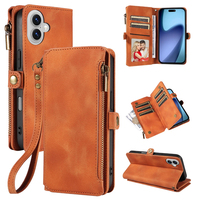 Étui portefeuille en cuir PU pour iPhone 17, 9 emplacements pour cartes + poche zippée pour pièces de monnaie, support intégré, blocage RFID, protection 360° °   Protection
