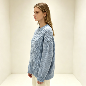 Pull en tricot torsadé pour femme, col rond, manches longues, couleur unie, tricot d'hiver - Product Image 2