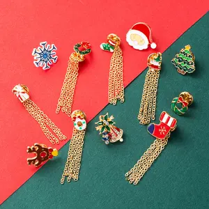 Jachon Christmas Rhinestone Brooches Pins With Chains Snowman Jewelry Gifts manufacturer golden supplier new year's brooch