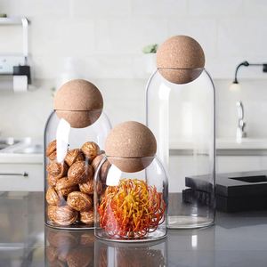Pot en verre borosilicate rond de 500 ml, transparent, pour le stockage des aliments, avec bouchon en liège, bouteille de stockage pour les grains de café et les épices de cuisine - Product Image 2