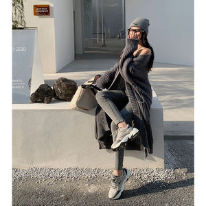 Femmes ample tout match à manches longues <span class=keywords><strong>mi</strong></span>-<span class=keywords><strong>long</strong></span> genou pull manteau automne hiver à la mode tricoté <span class=keywords><strong>Cardigan</strong></span> solide épais - Product Image 3