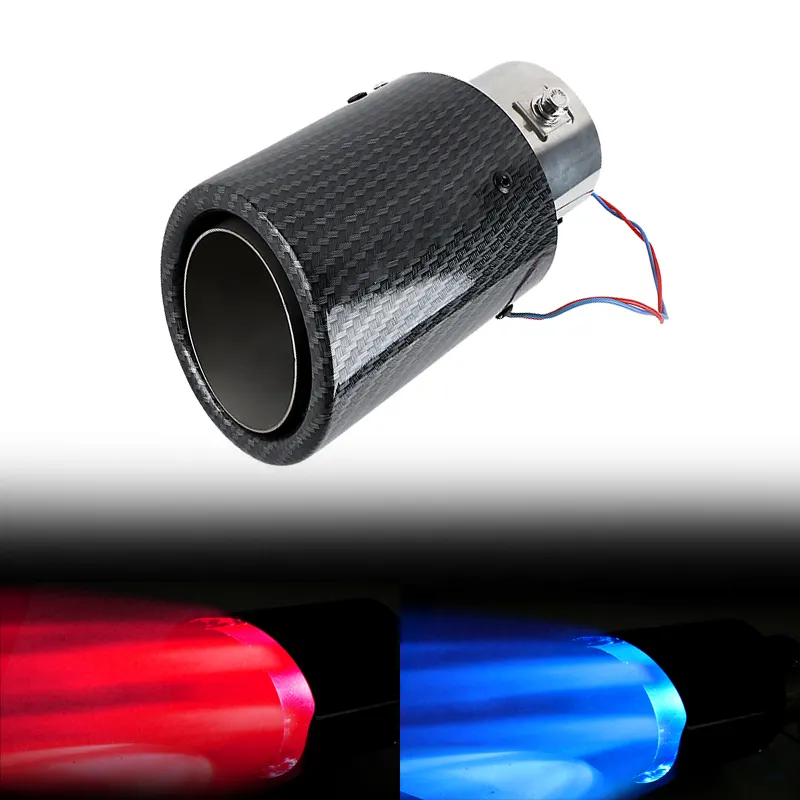 Universal carbon fiber Refit Single Outlet Straight Throat flamas silencer Red Blue Light Car Led Muffler Exhaust Pipe Tail tip