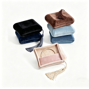 Square Velvet Ring <b>Boxes</b> With Handmade Tassel Closure Wholesale Soft Plush Velvet Interior For Wedding Band - Product Image 3