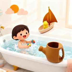 3 piezas por juego de juguetes de baño de silicona para bebés, bote de silicona de grado alimenticio, regadera y juego de Spinner para <span class=keywords><strong>bañera</strong></span>/Piscina/<span class=keywords><strong>playa</strong></span> - Product Image 6